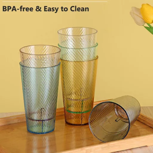 Set de 4 pahare reutilizabile din plastic flintronic, 600 ml, fără BPA, lavabile în mașina de spălat vase