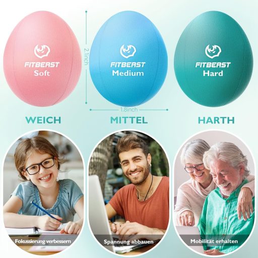 FitBeast 6 darabos stresszlabda szett, tojás és gömb alakú, erősítő és fogásgyakorlat labdák