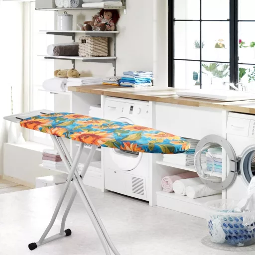 Husă de masă de călcat Pottwal premium pentru fier de călcat cu aburi, model floarea-soarelui, mărimea L 116-120cm