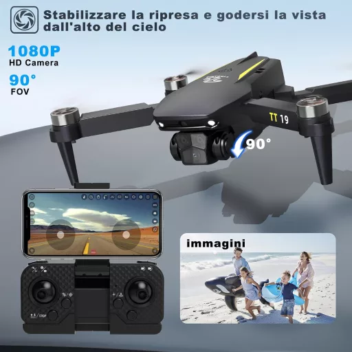 TTROARDS TT19 Dron s 1080p kamerou - 40 km/h rýchlosť, vzlet/pristátie jedným dotykom, 19 bezkefových motorov, 5G WiFi, pre začiatočníkov a dospelých