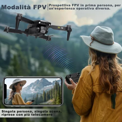 Dronă TTROARDS TT19 cu cameră 1080p - Viteză 40km/h, Decolare/Aterizare printr-o singură atingere, 19 Motoare Fără Perii, WiFi 5G, Pentru Începători și Adulți
