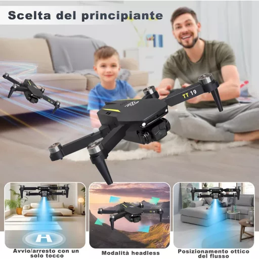 Dronă TTROARDS TT19 cu cameră 1080p - Viteză 40km/h, Decolare/Aterizare printr-o singură atingere, 19 Motoare Fără Perii, WiFi 5G, Pentru Începători și Adulți
