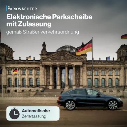 Parkovací asistent V2 s nemeckým schválením - Automatické digitálne parkovacie hodiny do auta, s ochranou osobných údajov, špec. pre krajinu