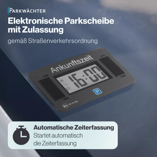 Parkwächter V2 Elektronikus Parkolótárcsa Autóhoz - Automatikus Digitális Parkolóóra Jóváhagyással - Elemmel Működő Fekete Parkolási Asszisz