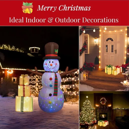 Set 3 cutii cadou cu LED Lecone, decorațiune de Crăciun cu 80 LED-uri, pentru interior și exterior