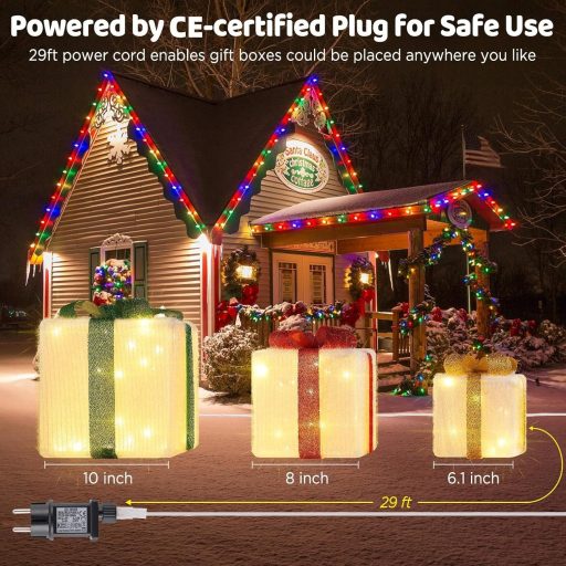 Lecone LED ajándékdoboz szett 3db karácsonyi dekoráció 80 LED-del kültéri beltéri