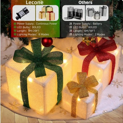 Lecone LED ajándékdoboz szett 3db karácsonyi dekoráció 80 LED-del kültéri beltéri