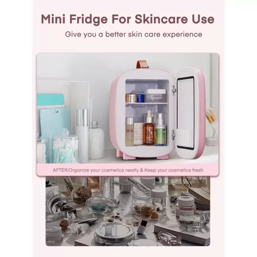 FOHERE 5 literes mini hűtőszekrény kozmetikumokhoz, italokhoz, 220V/12V, hálószobai és autós hűtő, rózsaszín