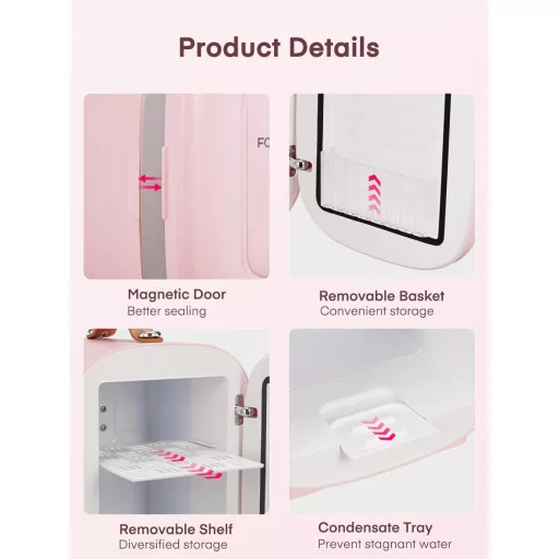 Mini frigider FOHERE de 5 litri pentru cosmetice și băuturi, 220V/12V, frigider pentru dormitor și mașină, roz