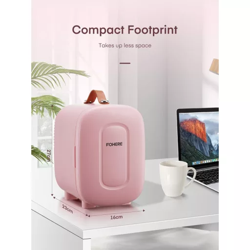 Mini frigider FOHERE de 5 litri pentru cosmetice și băuturi, 220V/12V, frigider pentru dormitor și mașină, roz