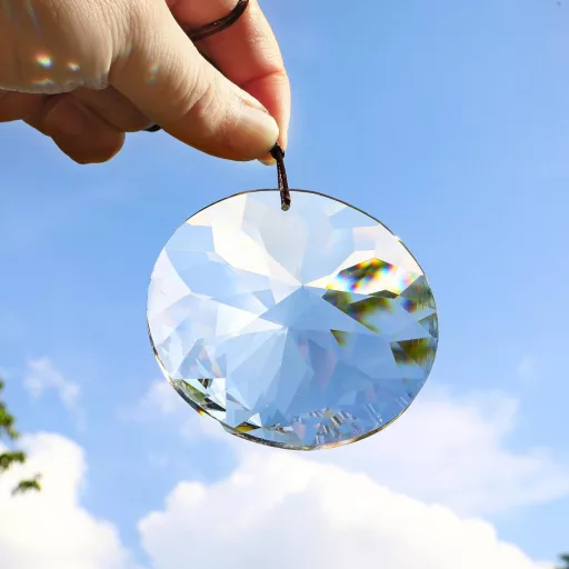 HDCRYSTALGIFTS 85mm Bauhinia Cristal Prindere de Soare, Prismă Suspendată, Creator de Curcubeu