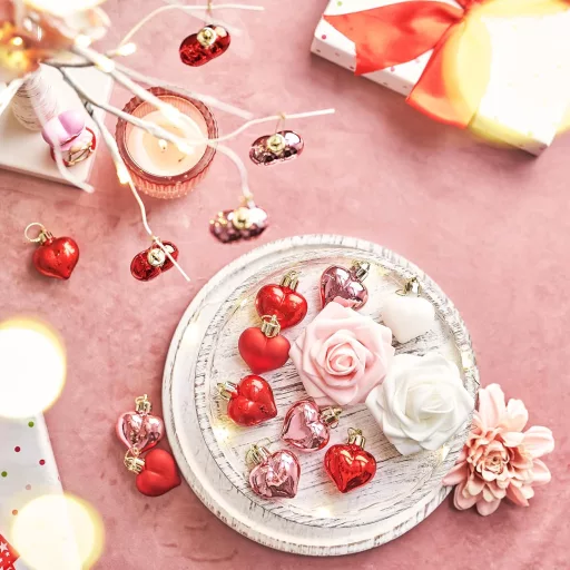 Valery Madelyn 16 darabos szív medál szett 4cm piros rózsaszín fehér Valentin nap esküvő