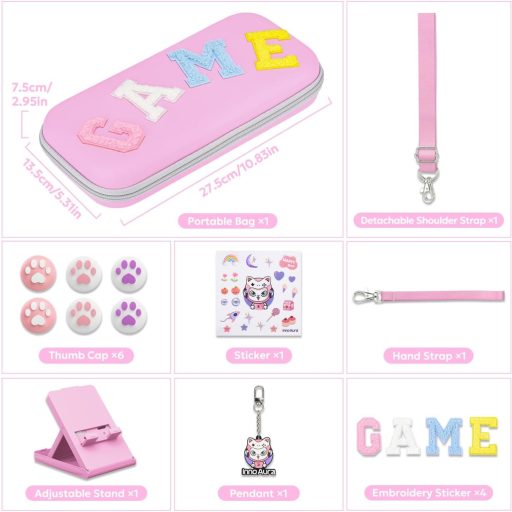 innoAura Nintendo Switch Táska 16-in-1 Kiegészítő Szett Hordtáskával, Játék Tokkal, Védőtokkal, Állvánnyal és Joystick Kupakokkal - Rózsaszí