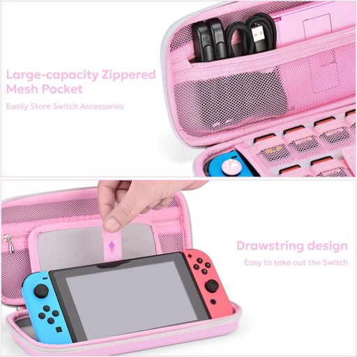 innoAura Geantă Nintendo Switch Set Accesorii 16-în-1 cu Geantă de Transport, Etui Jocuri, Husă de Protecție, Suport și Capace Joystick - Roz
