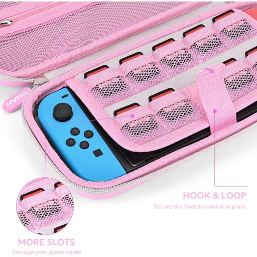 innoAura Nintendo Switch Táska 16-in-1 Kiegészítő Szett Hordtáskával, Játék Tokkal, Védőtokkal, Állvánnyal és Joystick Kupakokkal - Rózsaszí