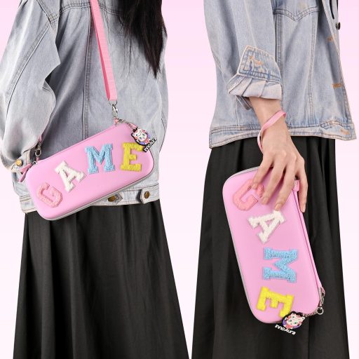 innoAura Geantă Nintendo Switch Set Accesorii 16-în-1 cu Geantă de Transport, Etui Jocuri, Husă de Protecție, Suport și Capace Joystick - Roz