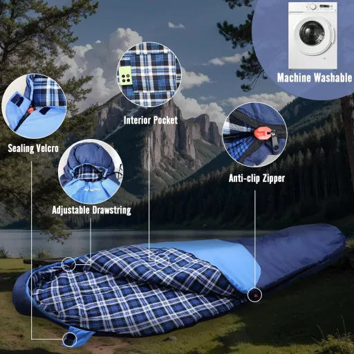 Sac de dormit tip mumie WKFAMOUT până la -12°C pentru camping în 3-4 sezoane, lavabil la mașină