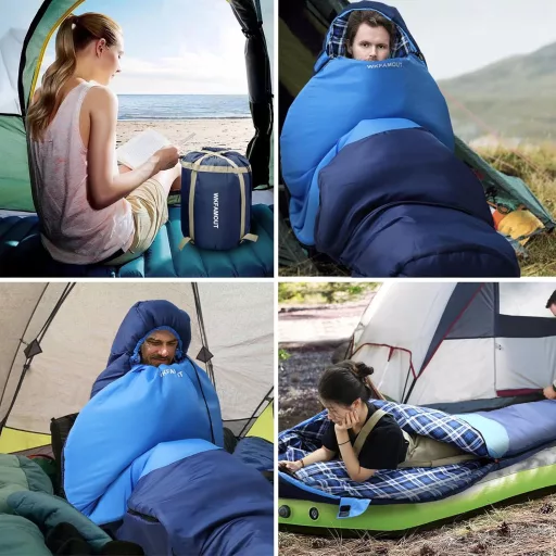 Sac de dormit tip mumie WKFAMOUT până la -12°C pentru camping în 3-4 sezoane, lavabil la mașină