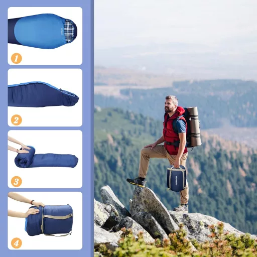 Sac de dormit tip mumie WKFAMOUT până la -12°C pentru camping în 3-4 sezoane, lavabil la mașină