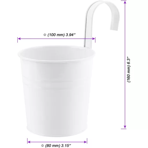 Set HEIYUET de 6 suporturi suspendate pentru flori, din metal alb, cu cârlig, ghivece de 10 cm, pentru decor interior și exterior, grădină, gard