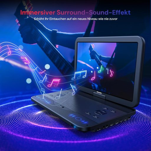 GOnavidio 15.4" Hordozható Blu-ray DVD Lejátszó 1920x1080 HD, 270° Forgatható, 5 Órás Akkumulátor