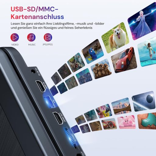 GOnavidio 15.4" Hordozható Blu-ray DVD Lejátszó 1920x1080 HD, 270° Forgatható, 5 Órás Akkumulátor