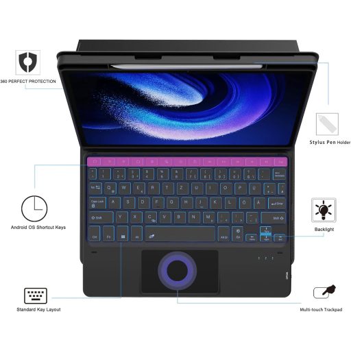 ROOFEI Xiaomi Pad 6/6 Pro 11" Tipkovnica s Futrolom QWERTZ, RGB Osvjetljenje, Touchpad, Držač za Olovku, Crna