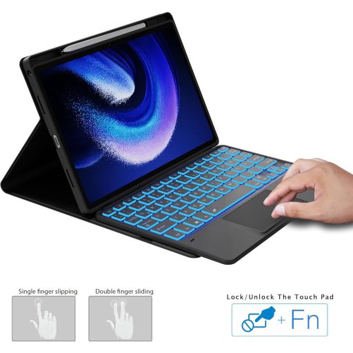 ROOFEI Xiaomi Pad 6/6 Pro 11" Tipkovnica s Futrolom QWERTZ, RGB Osvjetljenje, Touchpad, Držač za Olovku, Crna