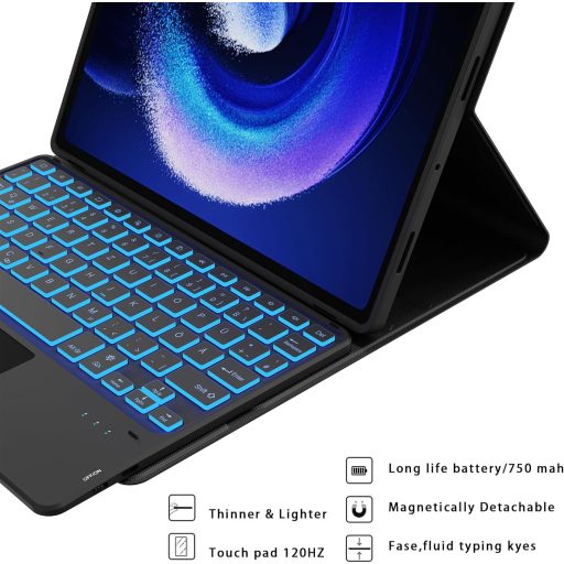 ROOFEI Xiaomi Pad 6/6 Pro 11" Tipkovnica s Futrolom QWERTZ, RGB Osvjetljenje, Touchpad, Držač za Olovku, Crna