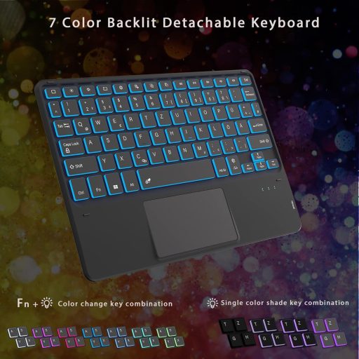 Husă cu tastatură ROOFEI Xiaomi Pad 6/6 Pro 11", QWERTZ, iluminare RGB, touchpad, suport pentru stylus, negru