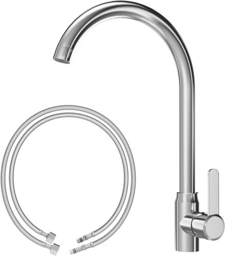 Baterie de bucătărie DTXDTech - Robinet de chiuvetă din oțel inoxidabil, rotativ 360°, cu racord de 3/8, instalare rapidă, funcție anti-stropire