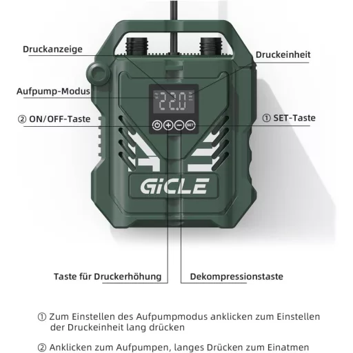 GICLE 22PSI elektromos SUP pumpa 12V autós csatlakozóval paddleboard felfújáshoz
