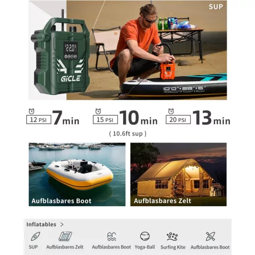 GICLE 22PSI elektromos SUP pumpa 12V autós csatlakozóval paddleboard felfújáshoz