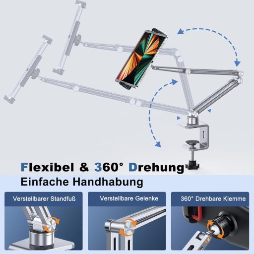 Suport universal pentru tabletă nediea, pentru pat și birou - Rotire 360°, suport pliabil pentru iPad/Kindle/Switch, dimensiuni 4-12,9"