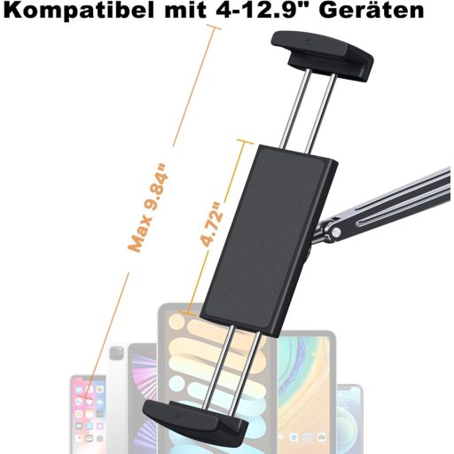nediea Univerzális Tablet Tartó Ágyhoz és Asztalhoz - 360° Forgatható, Összecsukható Állvány iPad/Kindle/Switch Készülékekhez, 4-12,9" Méret