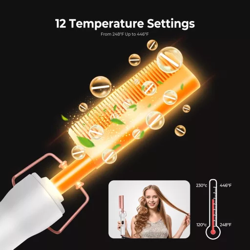 UKLISS električni češalj za ravnanje kose s LCD zaslonom - bijeli uređaj za oblikovanje kose s regulacijom temperature od 120-230°C i automatskim isključivanjem