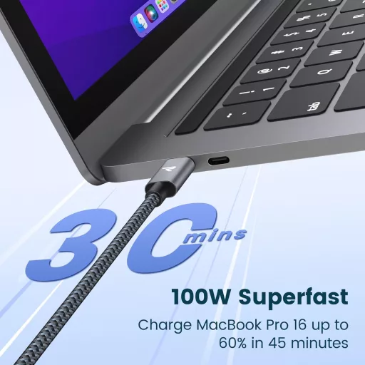 RAMPOW USB-C kábel 2m 100W PD 3.0 gyorstöltés iPhone 16/15 Samsung Galaxy S24 MacBook