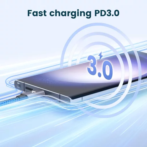 RAMPOW USB-C kábel 2m 100W PD 3.0 gyorstöltés iPhone 16/15 Samsung Galaxy S24 MacBook