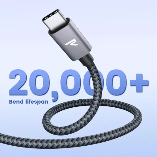 Cablu USB-C RAMPOW 2m, încărcare rapidă 100W PD 3.0 pentru iPhone 16/15, Samsung Galaxy S24, MacBook