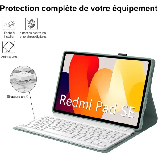IVEOPPE Redmi Pad SE 11" Billentyűzetes Tok, Mágneses Bluetooth Billentyűzet, Sötétzöld