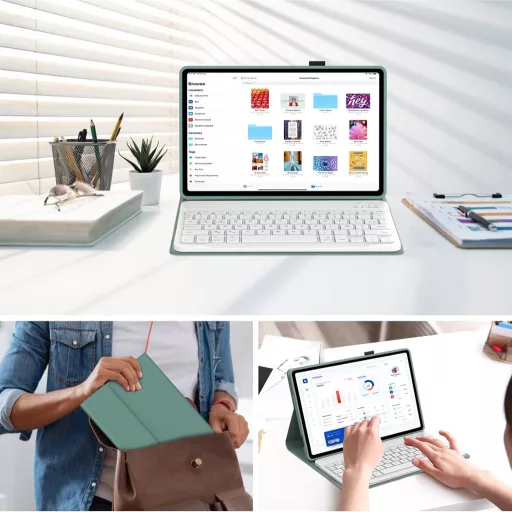 IVEOPPE Redmi Pad SE 11" Billentyűzetes Tok, Mágneses Bluetooth Billentyűzet, Sötétzöld