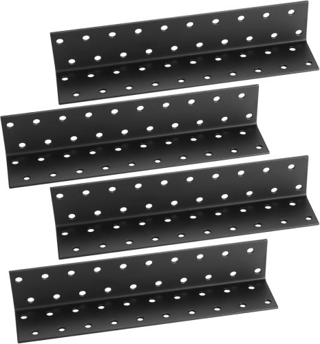 Xingwenhao L-alakú sarokvas készlet - 4 db fekete, porszórt fém szögletvas 90°-os bútorösszekötő, 200x40mm, erős sarokmerevítő bútorokhoz, a