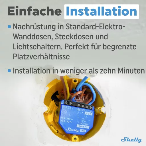 Inteligentné Wi-Fi relé Shelly 1 Gen3, kompatibilné s vypínačmi, Alexa a Google Home