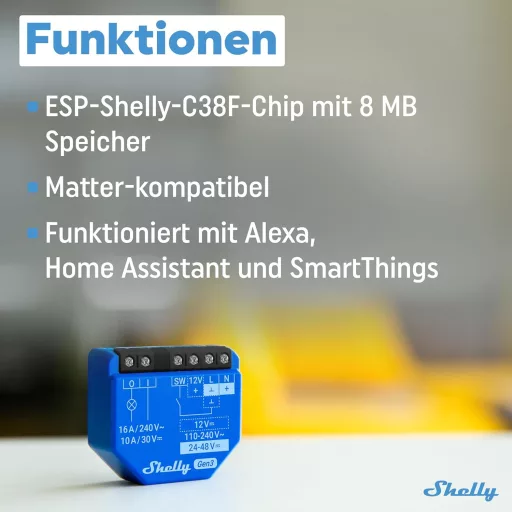 Inteligentné Wi-Fi relé Shelly 1 Gen3, kompatibilné s vypínačmi, Alexa a Google Home