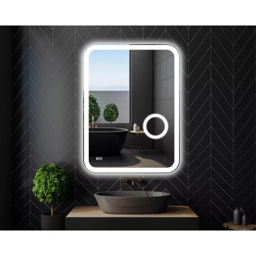 Home Glow LED Fürdőszobai Tükör 60x80 cm Világítással és Páramentesítővel - Érintőszenzoros Fali Sminktükör COB Szegélyvilágítással