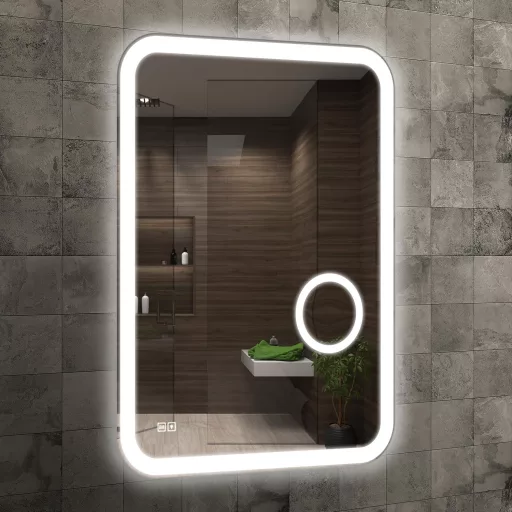 Home Glow LED Fürdőszobai Tükör 60x80 cm Világítással és Páramentesítővel - Érintőszenzoros Fali Sminktükör COB Szegélyvilágítással