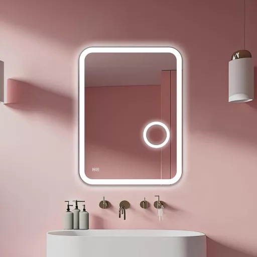 Home Glow LED Fürdőszobai Tükör 60x80 cm Világítással és Páramentesítővel - Érintőszenzoros Fali Sminktükör COB Szegélyvilágítással