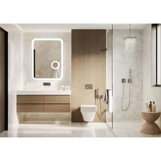 Home Glow LED Fürdőszobai Tükör 60x80 cm Világítással és Páramentesítővel - Érintőszenzoros Fali Sminktükör COB Szegélyvilágítással