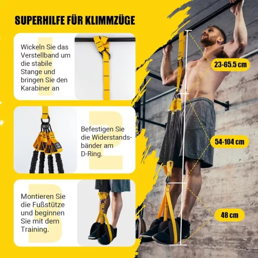 Set de benzi elastice COFOF pentru tracțiuni - 4 benzi de rezistență, înălțime ajustabilă, suporturi stabile pentru picioare - pentru începători, antrenament de forță