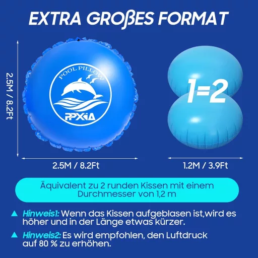 PPXIA Téli Medence Párna 2.5m Kerek XXL Légpárna Dupla Szelep -25°C